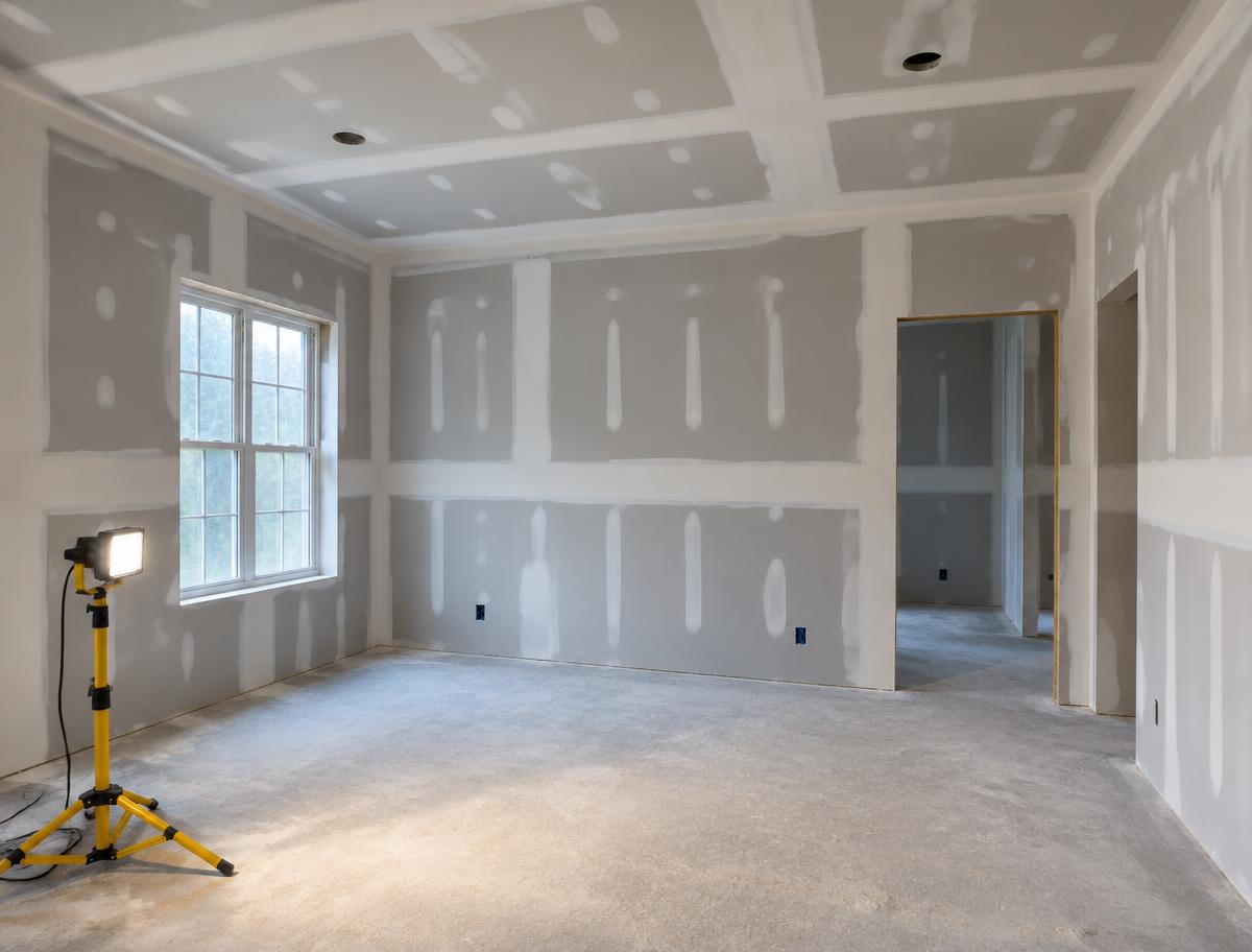 New drywall hung and taped